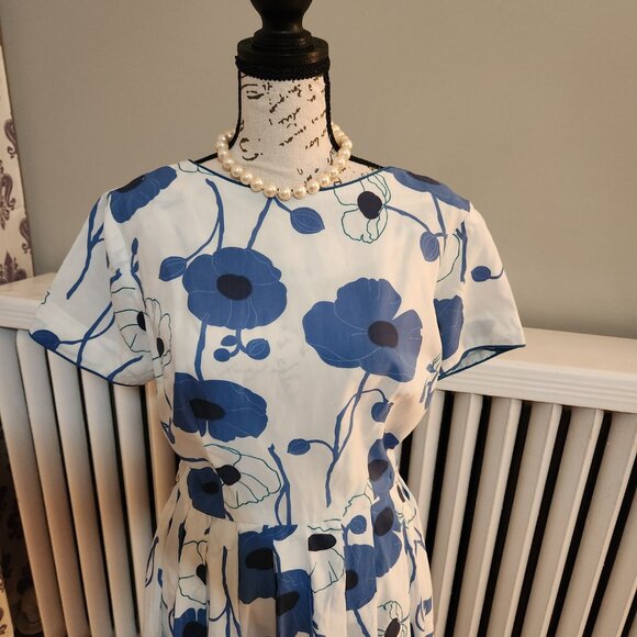 Stacy Ames *True Vintage* 50's/60's Blue Floral Day Dress, Size S (4-6), Retro - Picture 3 of 15